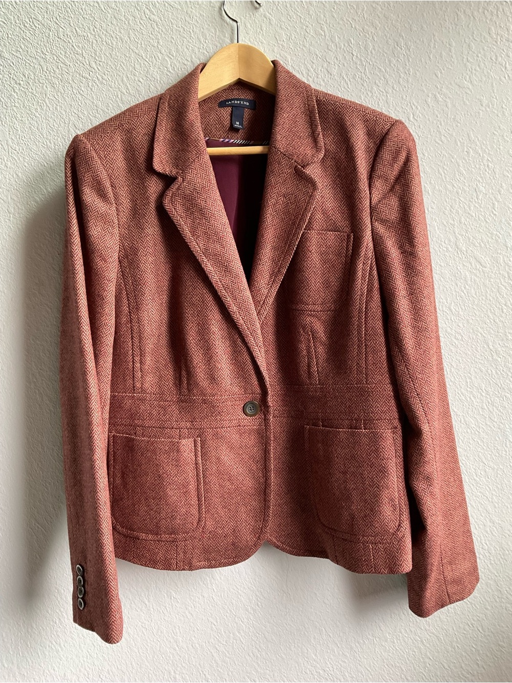 Lands’ End Women’s Rust Herringbone Wool Blazer